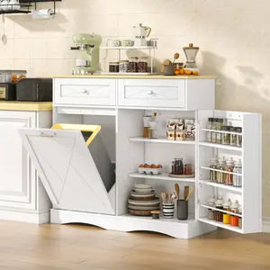 Tilt Out Trash Can Cabinet 12 Gallon, Hidden Trash Cabinet With Drawers, Kitchen Island Kitchen Pantry With Trash Can Storage, Tilt Out Laundry Hamper Cabinet