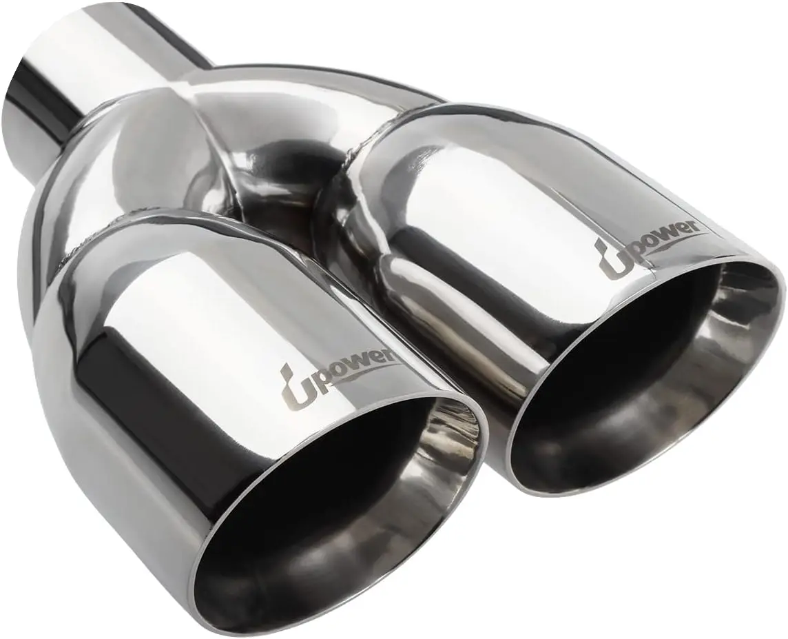 Upower Dual Exhaust Tip Tailpipe 2.5 Inch Inlet 3.5" outlet 9.5" Length Polished Stainless (Double Wall Slant Edge)
