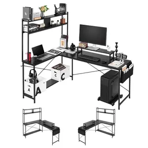 L-Shaped Computer Desk, 67-Inch Reversible Corner Gaming Desk With Monitor Stand And Movable CPU Stand, Modern Stylish PC Table, Sturdy Home Office Workstation With Large Work Surface, Cable Management, Easy To Assemble