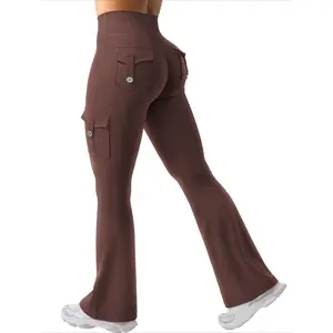 2026 New Shaping Comfortable Sports Pants, Cargo Pocket Yoga Pants, Women's Flared Pants Hip-Lifting Sports Tight Fitness Pants, Slightly Flared Yoga Pants