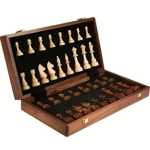 Professional Folding Chess Set/33pcs, Containing 16 Black Chess Pieces, 16 White Chess Pieces, And 1 Chess Board/Premium Gift Box, Travel-Friendly Portable Board Game for Checkers And Chess Strategy, for 33 Scenarios