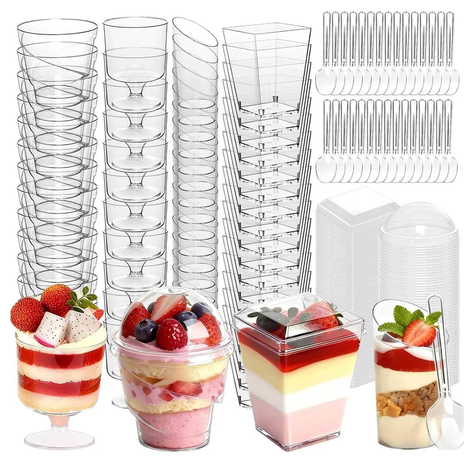 380PCS Dessert Cups with Lids and Spoons, Mini Dessert Cups with Lids ...