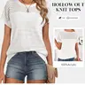 Shewin Women's Hollow Out Knit Sweater - Short Sleeve Crew Neck Fitted Basic Pullover, Soft Acrylic Fabric, Minimalist Casual Tops for Women's Clothes, Summer Dating Outfits