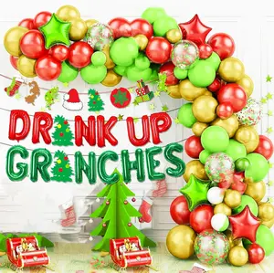 LaVenty Christmas Decorations Banners Balloons Set for Adult Gatherings and Friendsmas Celebrations Festive Red Green Balloons and Banner for Instant Party Ambiance
