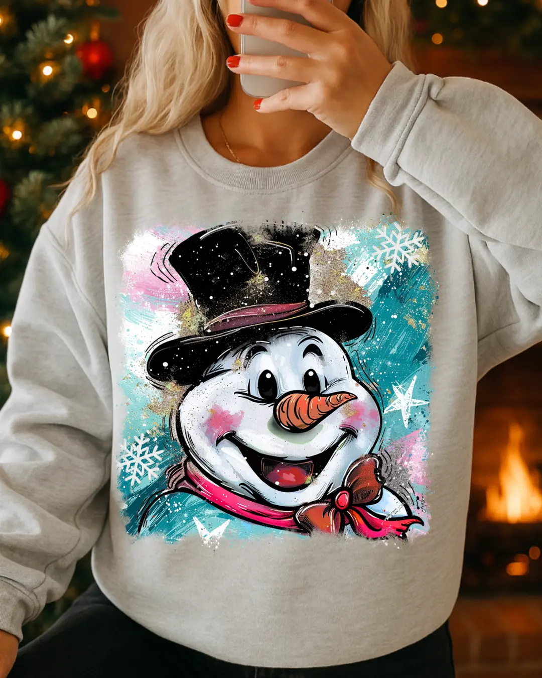Snowman Sweatshirt, Trendy Cute Women's Crewneck