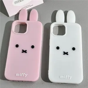Luxury Cute Pink White Miffy silicone soft phone Case For iPhone 12 13 14 15 16 17 Pro Max Funny Cartoon long ear Miffy Cover﻿