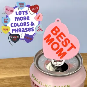 Tab Buddy Candy Heart soda can opener with Keychain strap - Sweet Mother's Day Gift BFF Birthday Present for long nails, friend, mom Kitchen Utensils