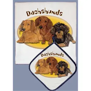 Pipsqueak Productions  Dachshund Dish Towel And Pot Holder Set