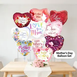 Mother's Day Heart Foil Balloons, Assorted Designs Happy Mother's Day Mylar Balloons for Mother's Day Party Home Decor, Mom Gift Balloons, Balloon Set