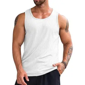 Runcati Men's Ribbed Tank Tops Knit Sleeveless Workout T Shirt Muscle Gym Fitness Tee