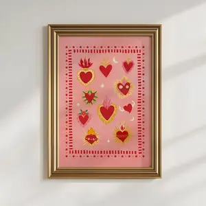[UNFRAMED POSTER] Sacred Heart Printable Art Love Poster, Pink & Red Wall Art Aesthetic Hearts Poster. Maximalist Poster Trendy Wall Art, Valentines Wall Art