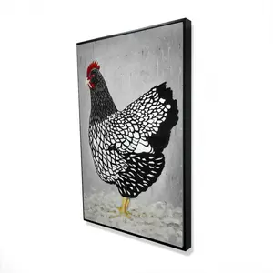 Begin Home Decor 2081-3624-AN520-1 24 x 36 in. Black & White Wyandotte Hen - Framed Canvas Home Decor