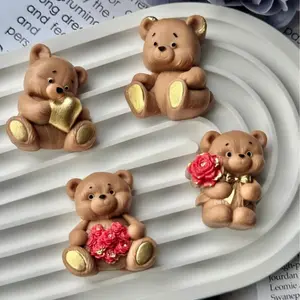 4-Cavity Silicone Mold for Valentine's Day & Mother's Day, Bear Heart Chocolate Flower Candy Fondant Mould, Handmade Soap Candle Gypsum Decor