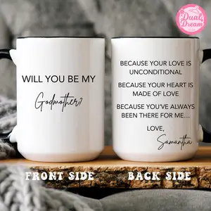 Godmother Promotion Mug Gift, Personalized Mug for Godparents, Godmother Proposal Keepsake, Auntie Promotion, Godparent Proposal Coffee Cup. RY29XX