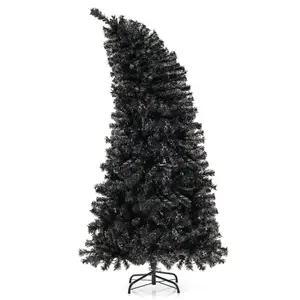 COSTWAY - 6/7 FT Artificial Christmas Tree with Bendable Top Section and Warm Light-6 FT