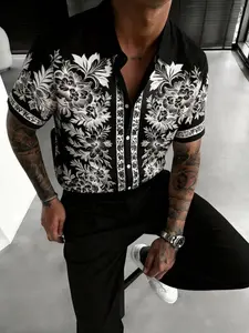 Men's Floral Hawaiian Shirt, Short Sleeve Button-Up, Casual Summer Top, Vintage Tropical Print, Beach, Vacation, Party, Daily Wear, Trendy Streetwear, Lightweight Comfortable Aloha Shirt