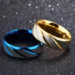 2pcs/Set Golden Yellow and Blue Twill Fashionable Simple Tungsten Ring Set for Men, Engagement/Wedding Rings, Ideal Valentine’s Day, Anniversary Gift