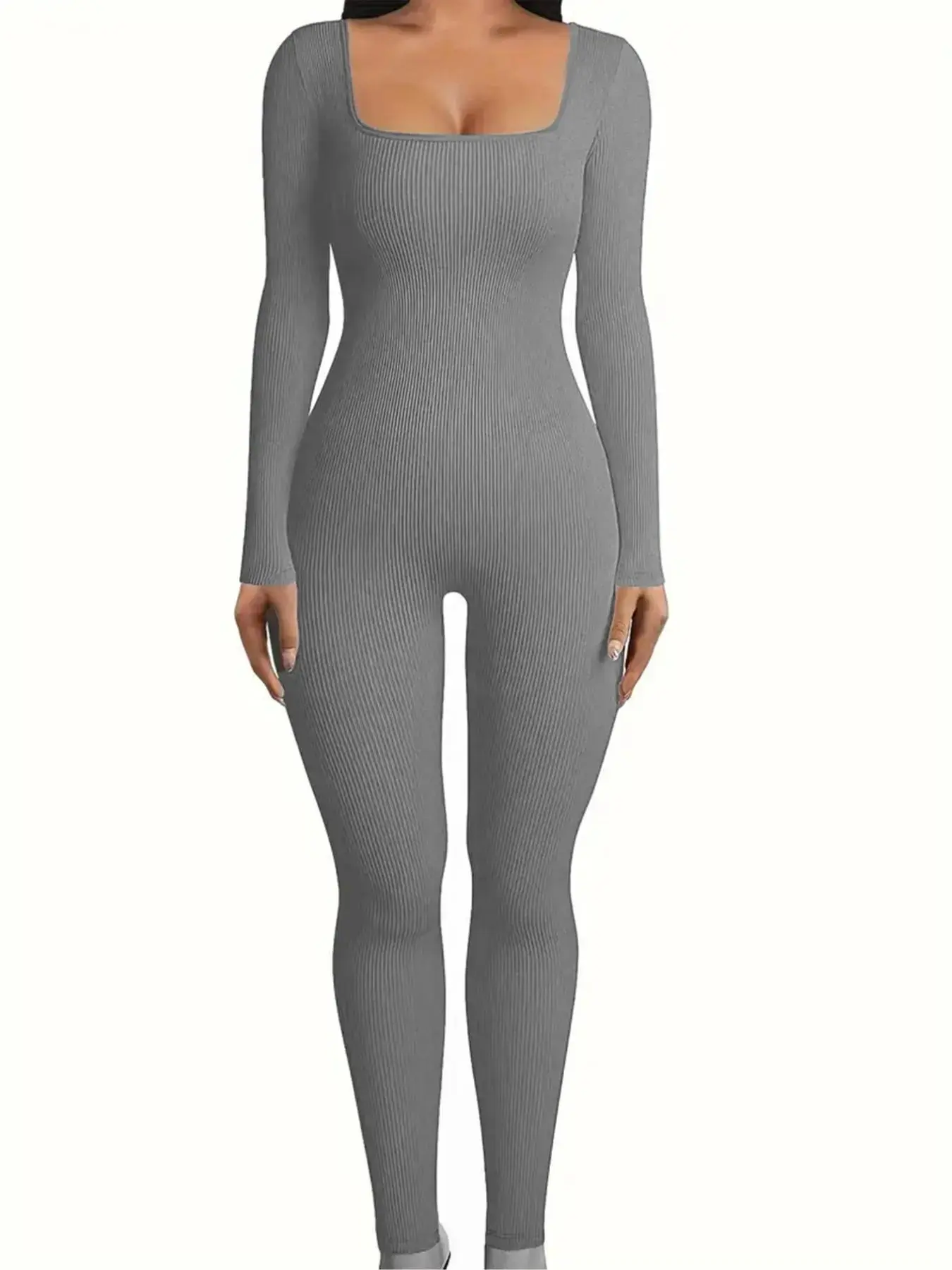 Women's Ribbed Thumb Hole Design Lounge Body Shaping Jumpsuit, Slim-Fitting Home Wear for All Seasons, Women's Loungewear Footed Jumpsuit, Body Shapers, Fitted Shapewear Garment