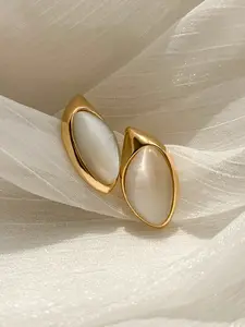 French Geometric Cat Eye Stone Earrings, Simple Elegant Versatile Studs, Forest Style Unique Luxury Jewelry for Women, Perfect Gift Choice