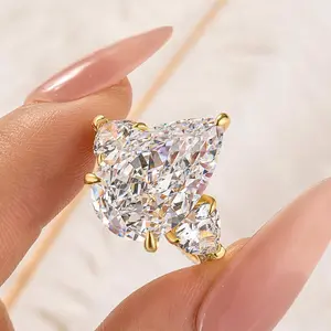 Maxine S925 Sterling Silver 8.0ct Pear Cut Three Stone Engagement Ring, Bridal Ring, 5A Cubic Zirconia Women's Ring Jewelry,Wedding Ring for Daily,Travel,Proposal,Birthday,Anniversary