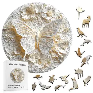 Wooden Jigsaw Puzzle for Adults, Gold Butterfly & Floral Art, Unique Irregular Pieces, 5a Difficulty, 3D Style, Home Decor & Gift