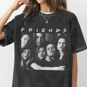 F.r.i.e.nds TV Show T-Shirt. Vintage Wash Graphic Tee. Retro 90s Sitcom Shirt. Black & White Cast Photo. F.r.i.e.nds Logo Apparel. Gifts For Men And Women. Great Gift For This Christmas Season