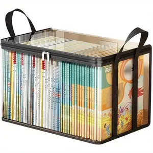 Heavy-duty transparent book storage bag - sturdy handle design, zippered folder protective cover, suitable for home, office, school and library - ideal for storing books, magazines, reports and presentations, a must-have for home organization