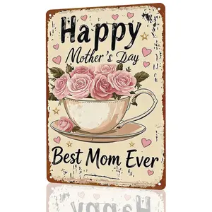Happy Mother's Day Best Mom Ever Teacup Roses Aluminum Metal Sign - 8x12 Inch Rustic Floral Mother's Day Wall Decor - Heartfelt Gift for Moms, Mothers & Mother's Day Decor Enthusiasts