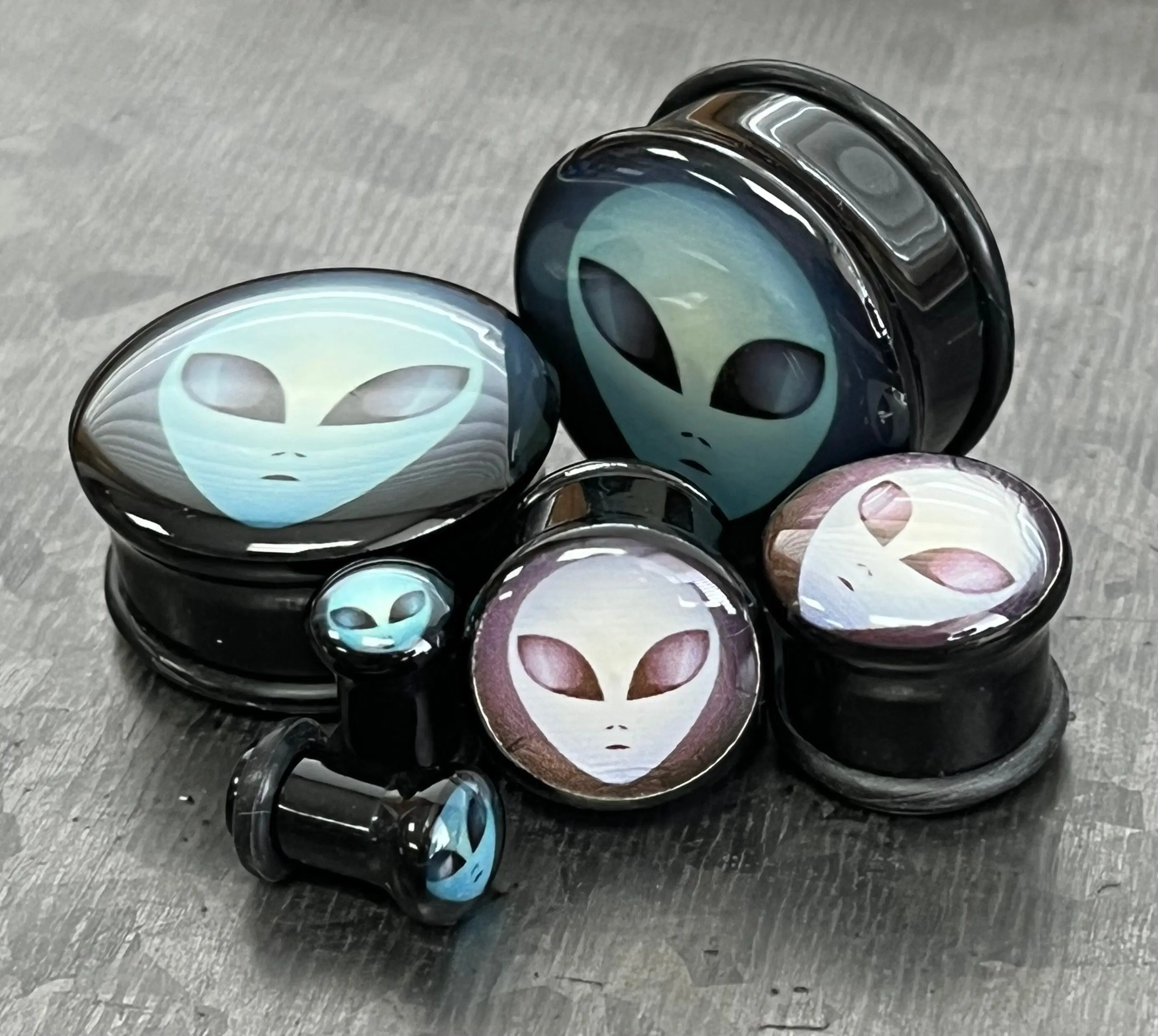 PAIR of Unique Alien Single Flare Acrylic Tunnels/Plugs with O-Rings - Only 14mm Left In Stock!