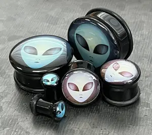 PAIR of Unique Alien Single Flare Acrylic Tunnels/Plugs with O-Rings - Only 14mm Left In Stock!