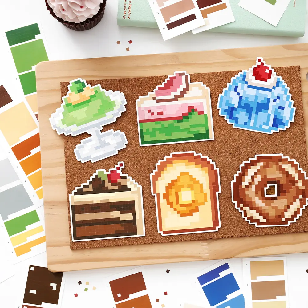 Pixel Stress Relief Stickers – 6 Styles, 2 Stickers & 1 Card per Style, Fun DIY Pixel Art for Scrapbooking, Journaling & Decor, TikTokShopJumpstartSale Crafting Kit