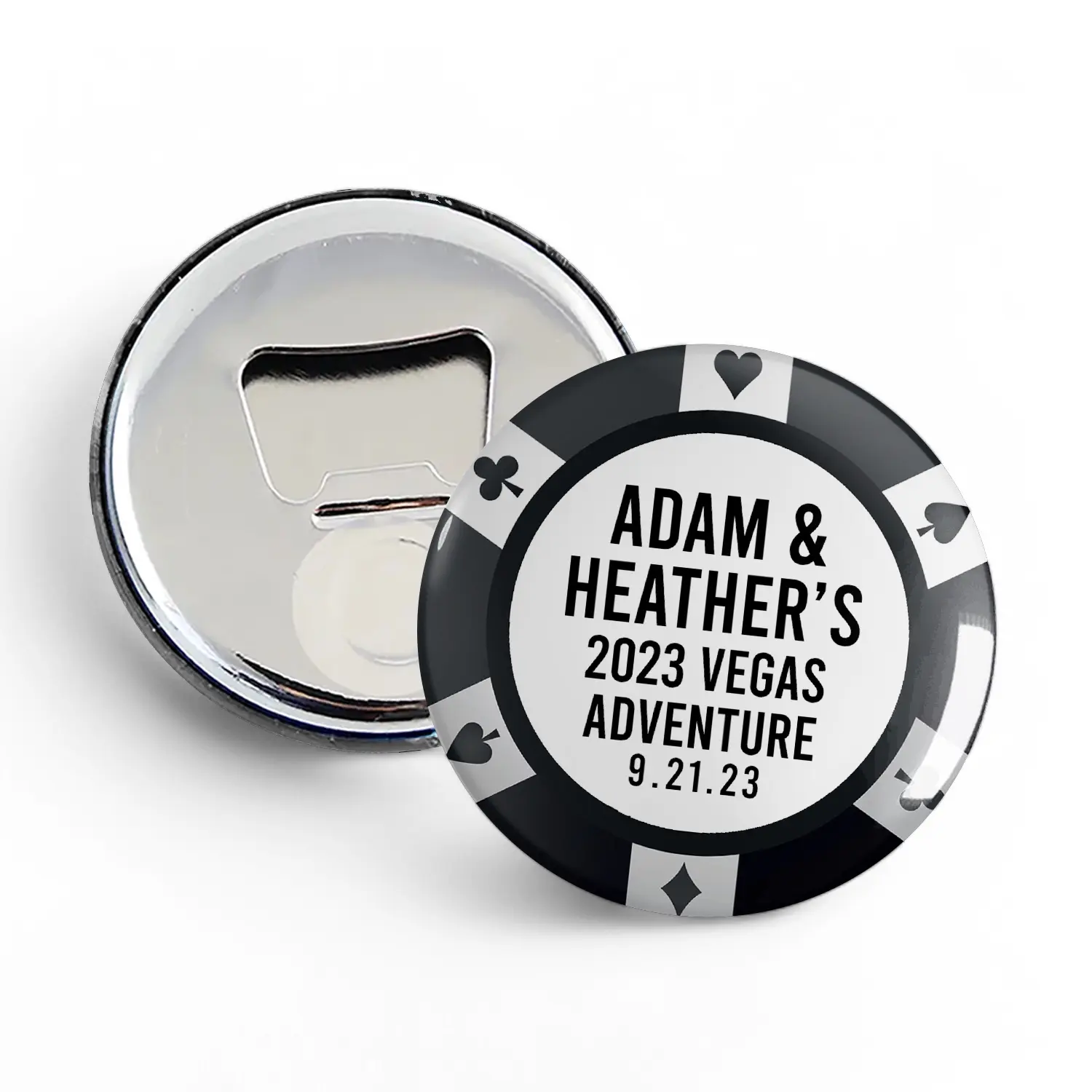 Las Vegas-Themed Personalized Magnets Wedding Favors for Guests - Bottle Opener Magnet - Lucky in Love in Vegas