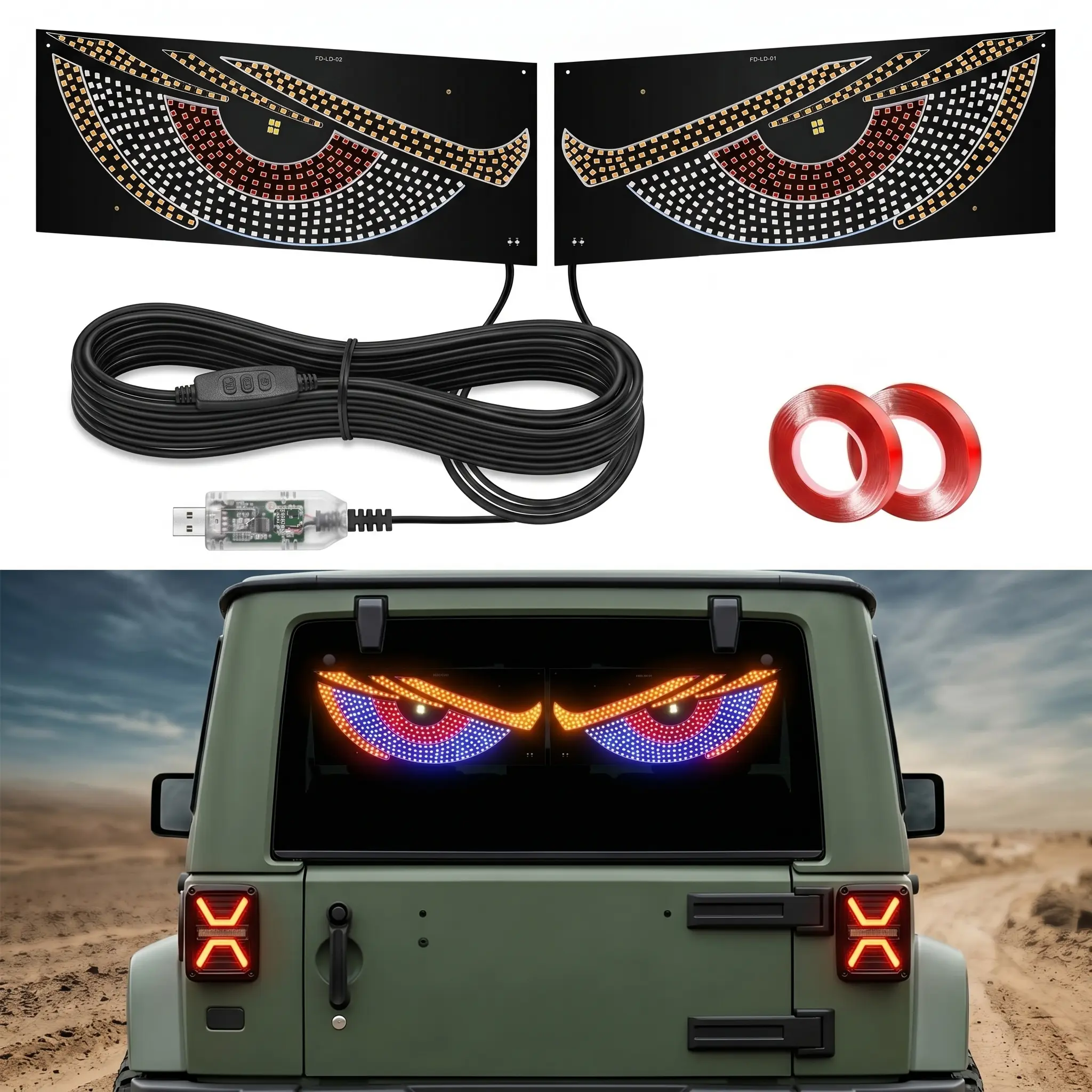 Animated Led Devil Sign Lighting Front Rear Window Devil Eyes Light For Car Windshield LED Eyes Lamp For Truck With USB Button Switch Control