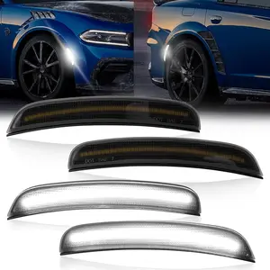 White LED Side Marker Lights Compatible with Dodge Charger 2015-2023, Front & Rear Bumper Smoked Lens Reflector Lamps Replace #   68214405AA 68214404AA 68214127AA, 4PCS
