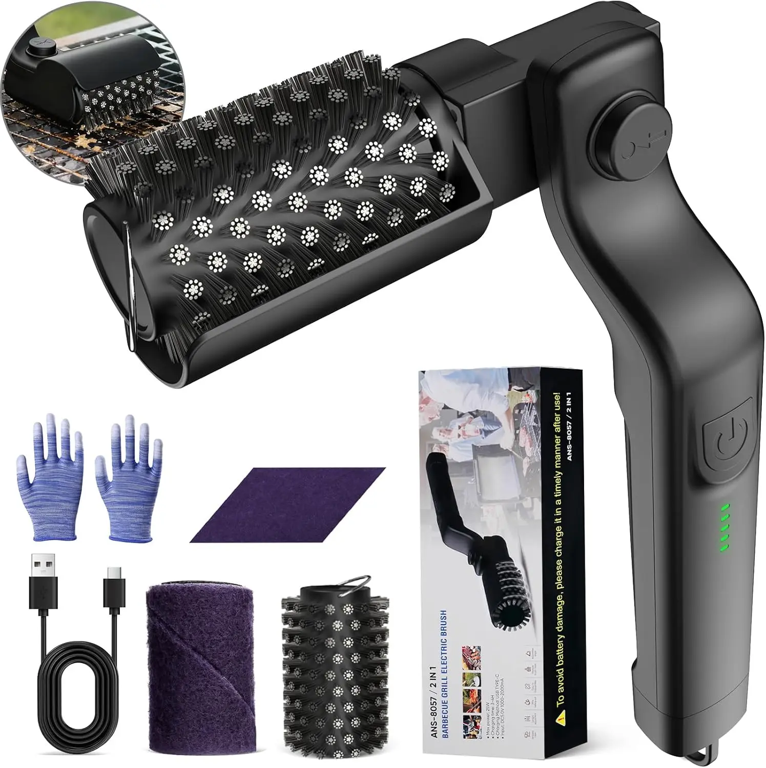 Cordless Rechargeable Grill Brush – Electric BBQ Cleaner with 180° Swivel Head, 3 Speeds & Rust-Resistant Steel Head for Gas Grills, Griddles & Flat Tops