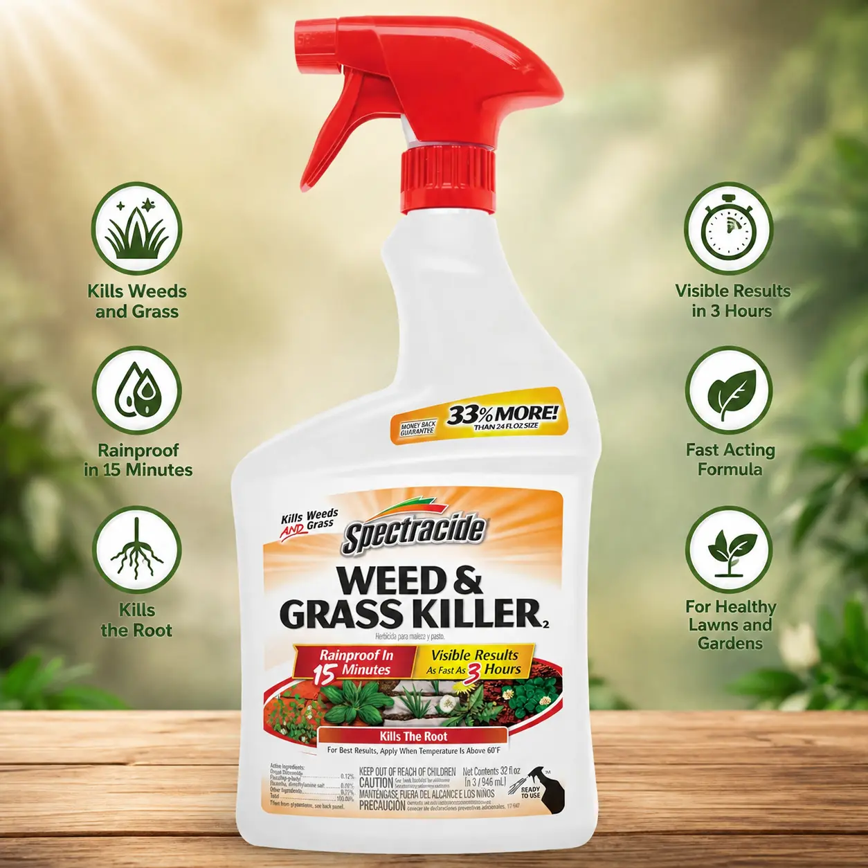 Spectracide Weed & Grass Killer 2, 32 fl oz Spray for Driveways, Walkways, Tree & Flower Bed Perimeters, Home Pest & Weed Control Solution Insecticide Bait Gel Cockroach German
