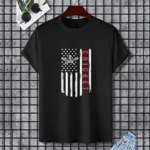 Cricket Player US American Flag Cricketer Bowler T-Shirt for Women Men, 100% Cotton, Single Side Printed, Black Short Sleeve T-shirt, Gift for Family Friends, S-XXXL, 1 pc, Fabric Weight 180g