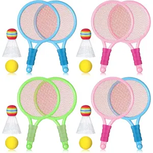 8 Pcs Plastic Kids Tennis Racket with 4 Pcs Tennis Balls and 4 Shuttlecocks Training Balls Beach Tennis Racket in 3 Colors Tennis Racket Set for Kids Outdoor Sports Gifts