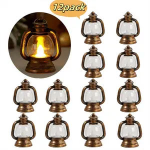 12Pcs Mini Lantern Decorations with LED Candles, Table Centerpieces, Vintage Lantern Decorations for Western Party Decorations
