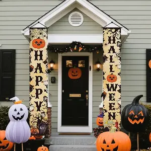 Halloween Front Door Decoration Banner, Polyester Fiber Trick-Or-Treat Sign, Indoor Outdoor Garden Wall Decor, Home Yard Ornament, Party Decorations Banners