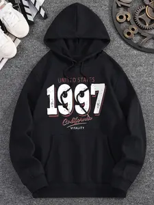 Vintage Retro Mens Hoodie Featuring a Classic 1997 Graphic with Faded UNITED STATES and California VITALITY Text for a Nostalgic 90s Inspired Streetwear Look