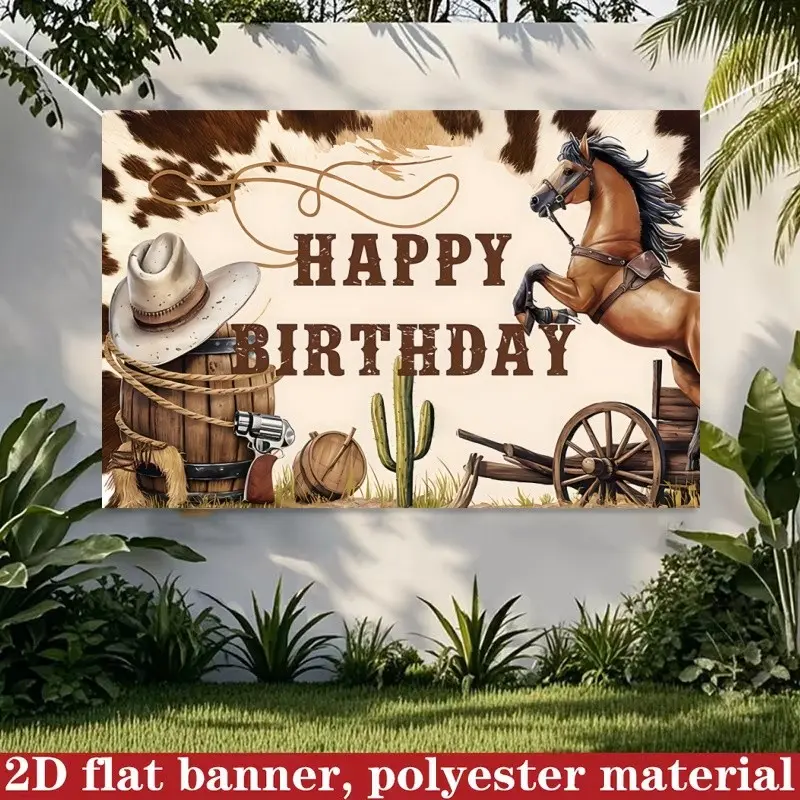 Western Cowboy Birthday Background Cloth, Backdrop Decoration, Toilet Cactus Adventure Theme Party Decoration, Home Decor Polyester Fiber 180x230cm, Party Decorations Banners