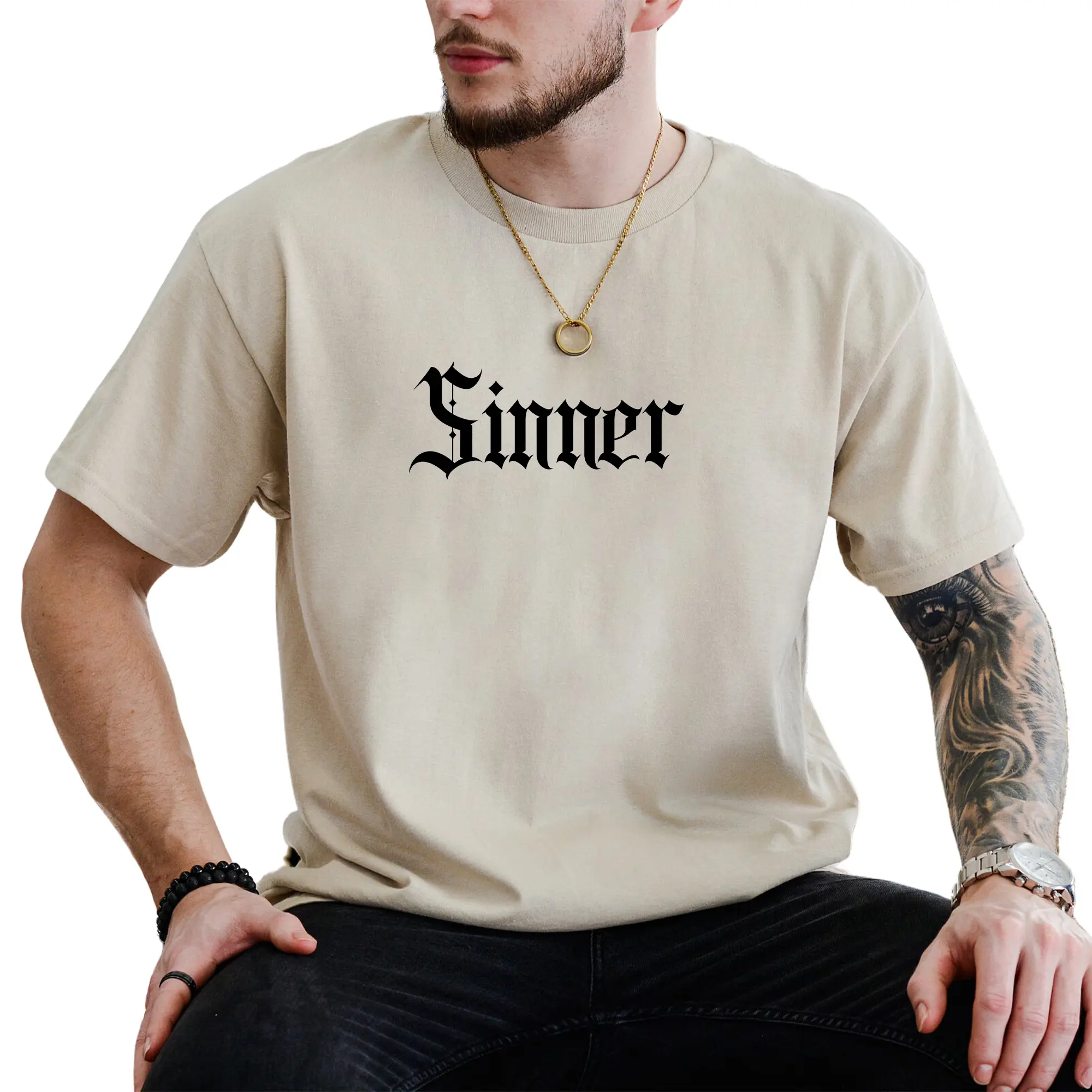 Sinner Tee, Gothic Sinner Shirt, Funny Shirt, Streetwear Style T-shirt, Christian Men Shirt, Faith Tee, Sinners Are Winners Tee, Comfy Fabric Graphic Tee, Men's Top, Gift For Him, Soft Cotton Fabric Relaxed Fit Style