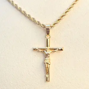 Meraki Fade Resistant Cross Necklace for Men & Women Hip-Hop Pendant Fried Dough Twists Chain 55cm Copper Daily Versatile Accessories