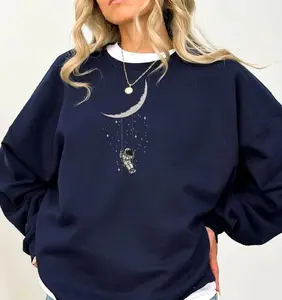 Trendy Embroidered Sweatshirt Astronaut Birthday Gift Embroidery Sweater Toddler Sweatshirt Moon Astronaut Sweatshirt Trending Space Gifts