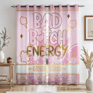 Pink Bad B Energy Curtains 2 Panels Set, Sassy Girly Printed Curtains, Candy Floss Darkening Curtains, Thermal Insulated Decoration Curtains for Teen Girls Bedroom Dorm