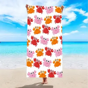 Macaron Color Crab Beach Towel, Extra Large Super Fine Fiber Soft Quick Dry Towel, Perfect for Beach Vacation Pool Travel Yoga Gift, Soft Absorbent Towel