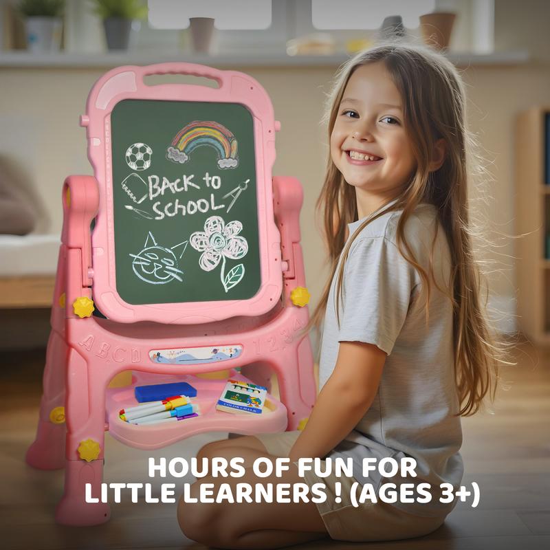 Joyooss Kids Easel, Adjustable Standing Art Easel for Toddler, Double Magnetic Drawing Board with Painting Accessories, Birthday Christmas Gift for Little Boys and Girls, Middle Size Purple Crafts Colorful Play Fun