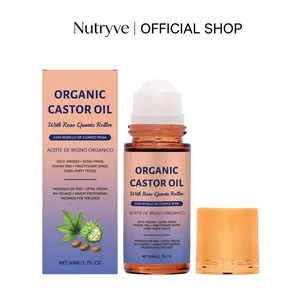 Organic Cold-Pressed Castor Oil with Rose Quartz Roller, 50ml Multipurpose Hydrating Oil for Lash & Brow Care, Facial Skincare, copper, peptide