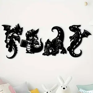 Dragon Design Wall Art, 4 Counts/set Metal Wall Decor, Wall Hanging Decor for Home Living Room Bedroom Study Room, Home Decor, Stickers